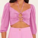 Cropped Nina Manga Bufante Orquídea