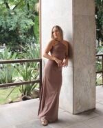 Saia Longa com Fenda Coffee